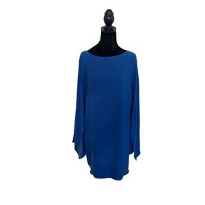 Trina Turk Royal Blue Cape Sleeve Shift Dress Mini Boat Neck L